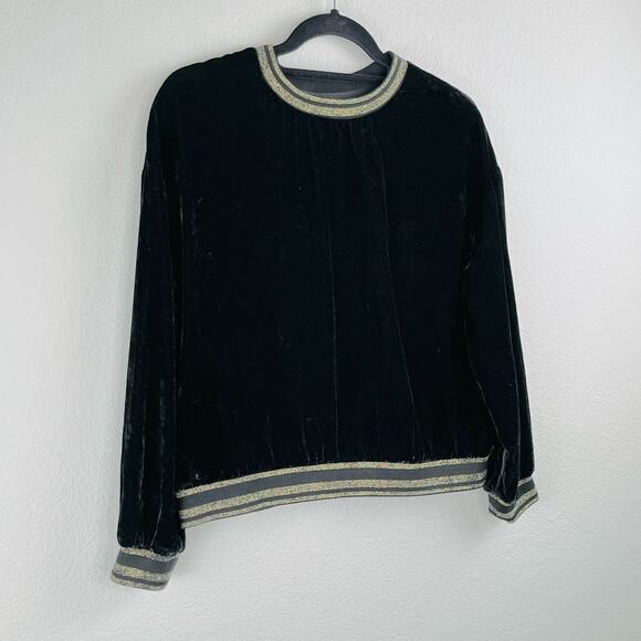 Elevenparis Black Velvet Gold Metallic Stripe Crewneck Pullover Sweatshirt SM/MD - Picture 7 of 12
